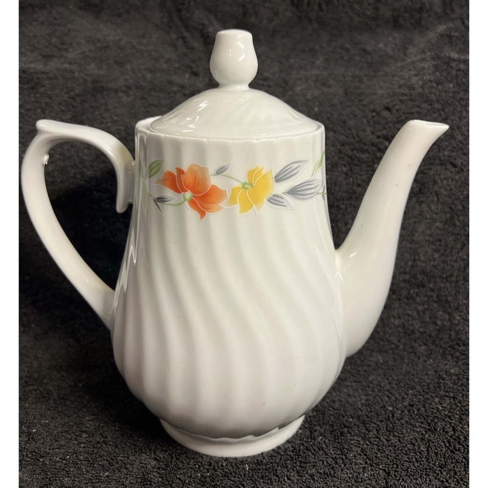 Yolanda by Lynn's China Discontinued Tall Tea Pot Floral Yellow Orange
